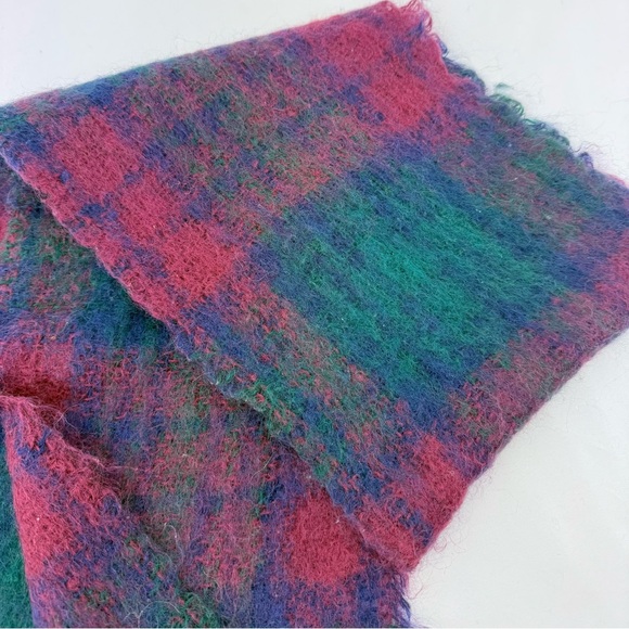 Foxford Irish Colorful Mohair Wool Woven Blue Red Teal Neck Scarf - Picture 6 of 8